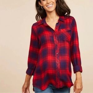 Soft Motherhood maternity red blue plaid button down blouse large